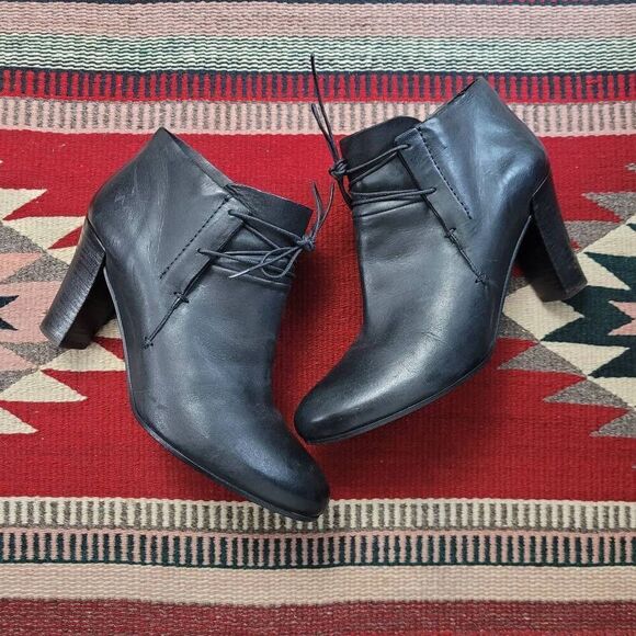 Roberto Del Carlo Black Leather Heeled Booties US 7.5 EU 37.5 Lace Up Designer - Picture 2 of 10